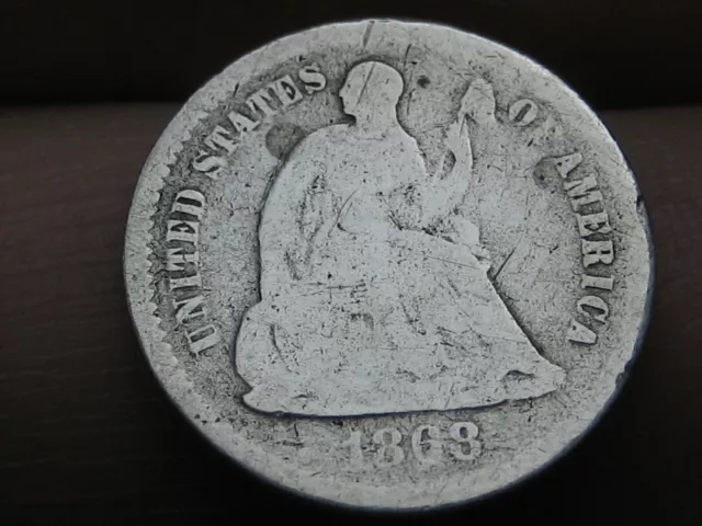 1868 S Seated Liberty Half Dime- San Francisco, Good/VG Details