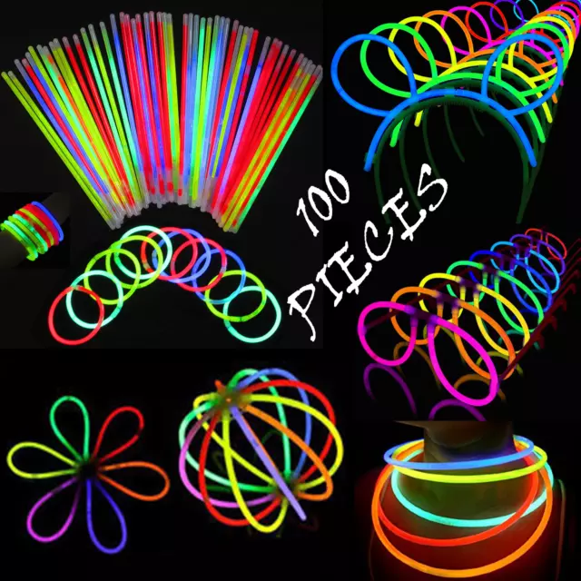 Glow Sticks MEGA PARTY PACKS 100 200 500 8" Light Stick Necklaces Bracelets Ears