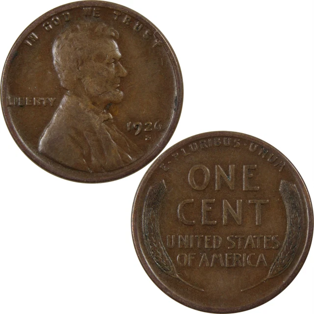 1926 S Lincoln Wheat Cent F Fine Penny 1c US Coin SKU:I4437