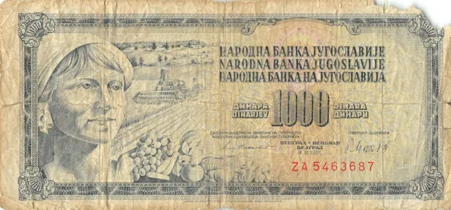 Yugoslavia  **1000  Dinara  4.11.1981 Series  ZA  *Rep. Circulated Banknote G29