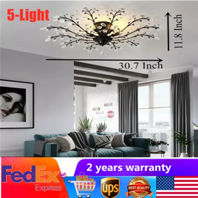 Branches Chandelier 5-Light Crystal Tree Branch Pendant Lamp Ceiling Fixture