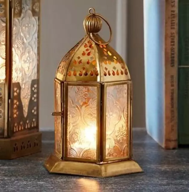 Brass Effect Moroccan Style Metal Lanterns Small Medium