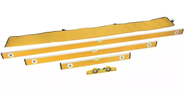 Essentials 4 Pc Spirit Level Set Aluminium Horizontal Vertical With Carry Case