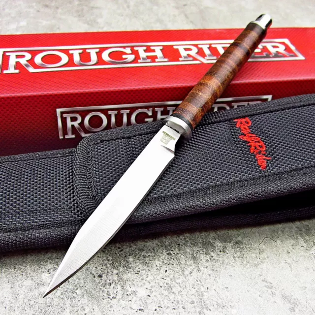 Rough Rider Slim Design Stacked Leather Fixed Blade Dagger Knife with Sheath NEW 3
