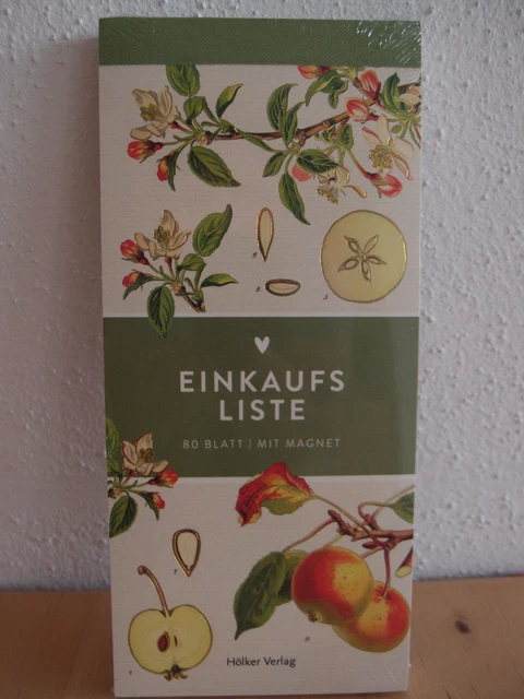 Einkaufsliste mit Magnet, neu, 80 Blatt, Apfel-Illustrationen 10x22cm, v Hölker