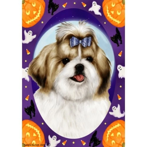 Halloween Garden Flag - Tan and White Shih Tzu 122291