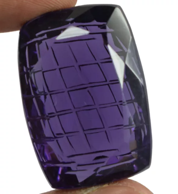 128 Carat Certified Cushion Shape Carved Natural Purple Amethyst Loose Gemstone