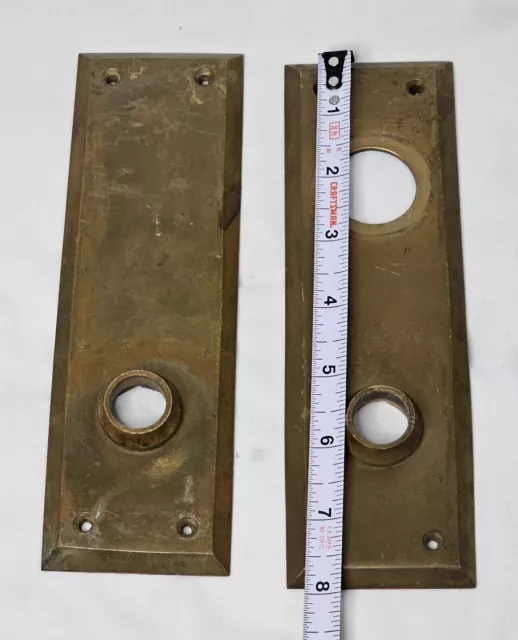 Vintage Pair Russwin Lenox Door Knob Back Plate 8"x2.5" Old Salvaged Decor Brass 2