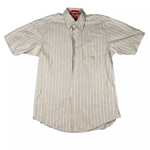 Oscar de la Renta Short Sleeve Button Shirt Men's S Beige Striped Single Needle