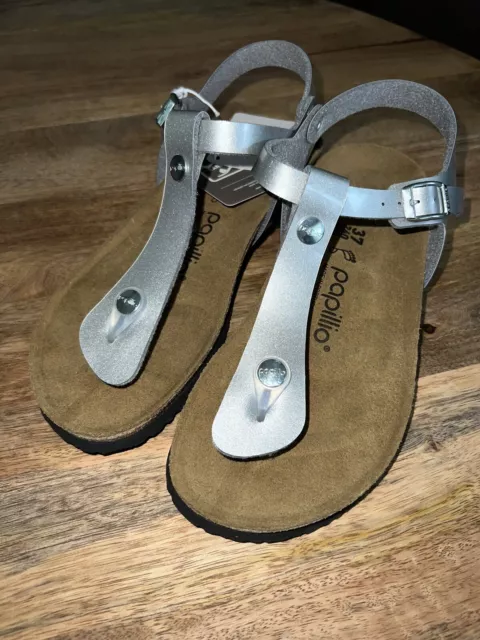 PAPILLIO BIRKENSTOCK ASHLEY Wedge Sandals Metallic Silver Birko-Flor ...
