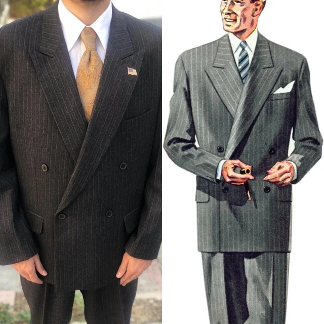 1950s vintage handtailored bespoke classic all worsted db striped gangster suit