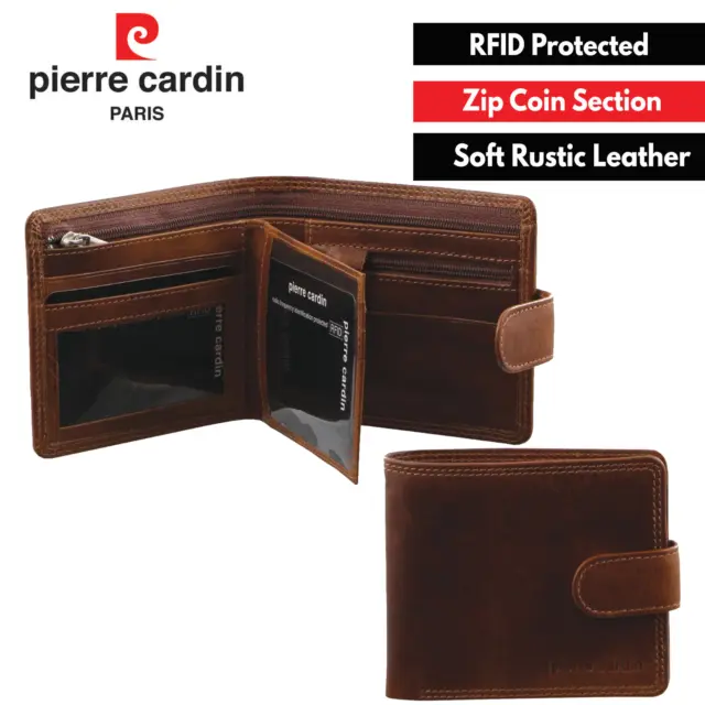 Pierre Cardin Men's Soft Rustic Leather RFID Protected Wallet - Cognac