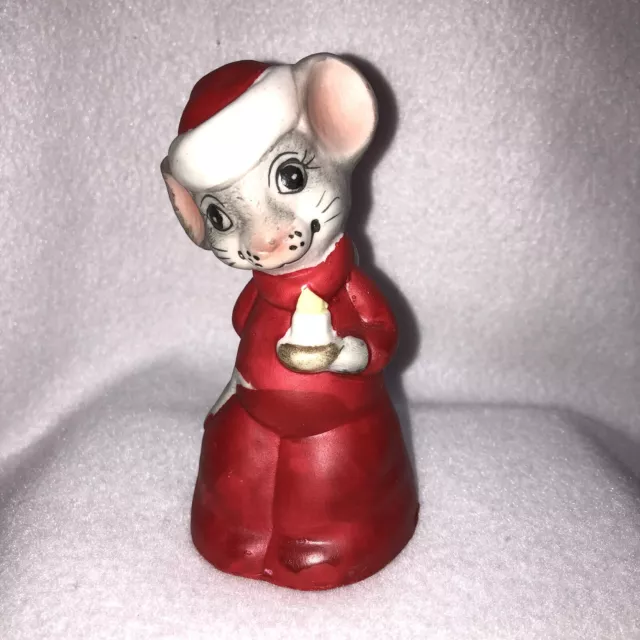 Vintage 1980 Jasco Critter Bells Mouse 4" Christmas Bell Fine Bisque Porcelain