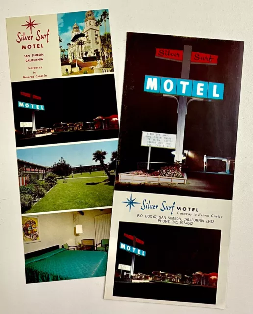 1960s Silver Surf Motel San Simeon California Vintage Travel Brochure & Postcard