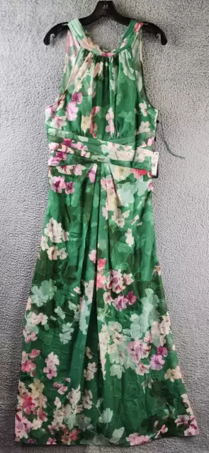 ADRIANNA PAPELL Floral Burnout Chiffon Gown Women's 12 Green Multi Shirred Front 2