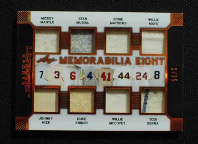 🌟 MANTLE MUSIAL MAYS MIZE BERRA 2019 Leaf Ultimate 8 HOF Jersey/Bat Relics /15