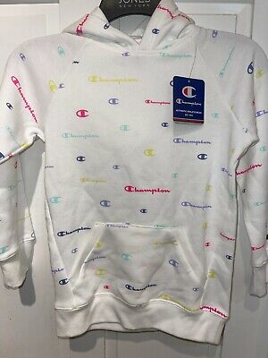 Champion Kids French Terry Hoodie Logo Script White Multi Color Size Small NWT