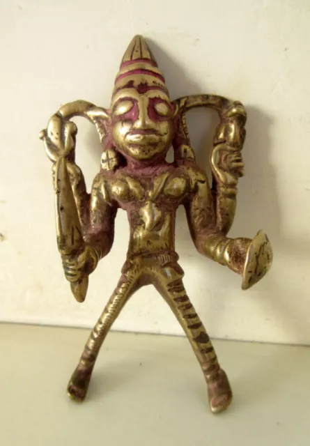 Antique Old Hand Made Brass Hindu Goddess Durga ambey Figure Statue With Weapon