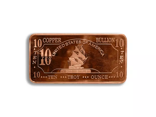 10 oz Copper Bar - Mayflower Ship CMC Mint - 10 Troy Ounces (311 g) Fine Copper