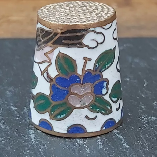 Cloisonne Thimble Enamelled Floral Bird Design (C) 2