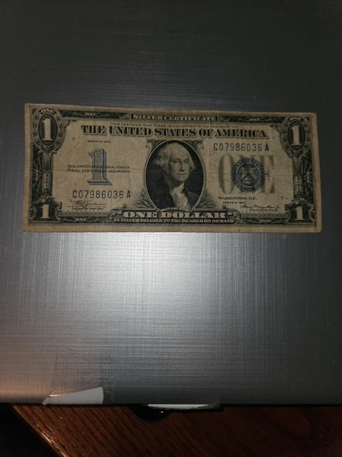 $1 Dollar 1934 Series Silver Certificate Blue Seal Note Funny Back