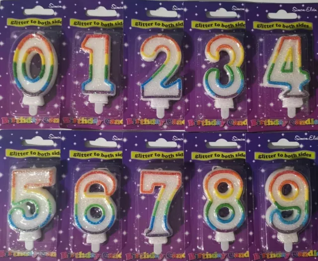 Multi Coloured Number Candle Happy Birthday Cake Topper Double Sided Glitter