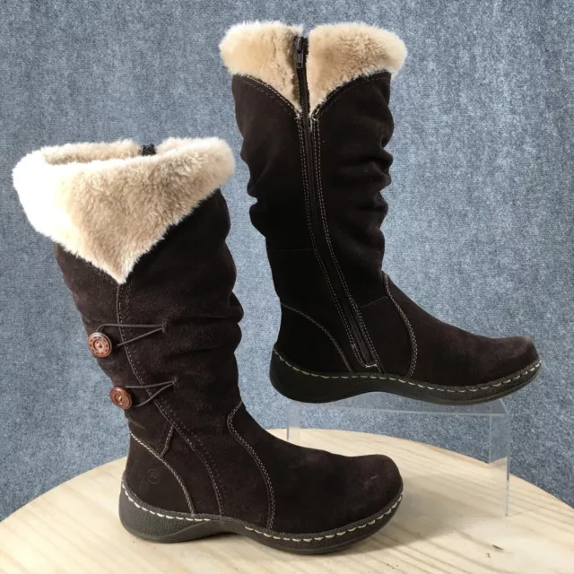 Baretraps Boots Womens 9 Esha Tall Shearling Brown Leather Faux Fur Zip Up