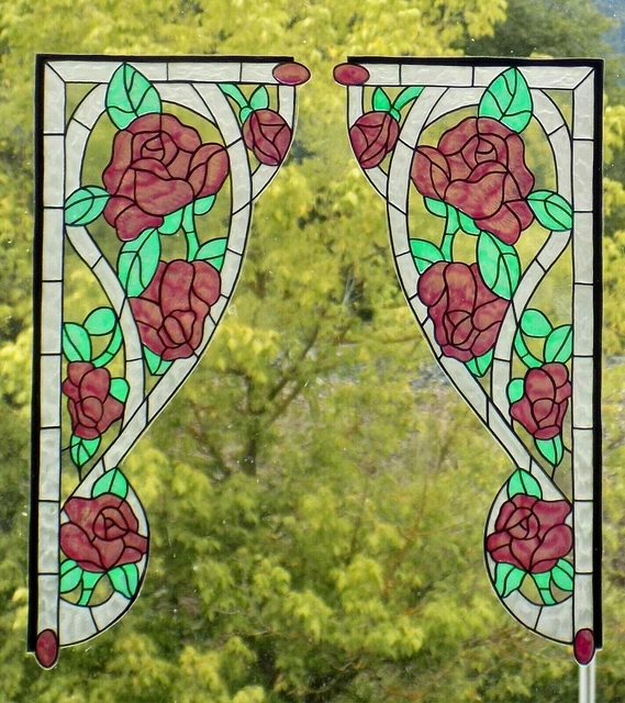 Stickers Repositionnables Style Vitrail Art Déco Pour Fenêtres - Motif Orchidées, 2 Angles, Fait Main France