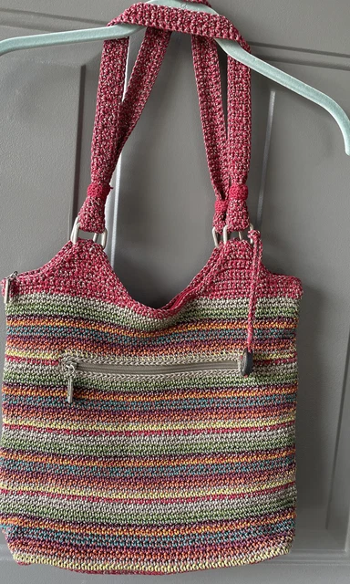 The Sak Handbag Women Large Multicolor Stripe Crochet Lined Purse Shoulder Bag
