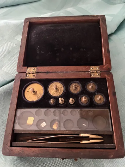 VINTAGE BRASS APOTHECARY WEIGHT SET. Set Is Missing The Small Weight. #34245
