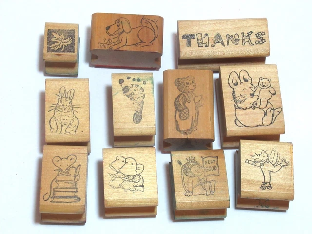 Vtg 80s Kidstamps Lot Wood Mount Rubber Stamps Donald Charles Don Freeman Aliki