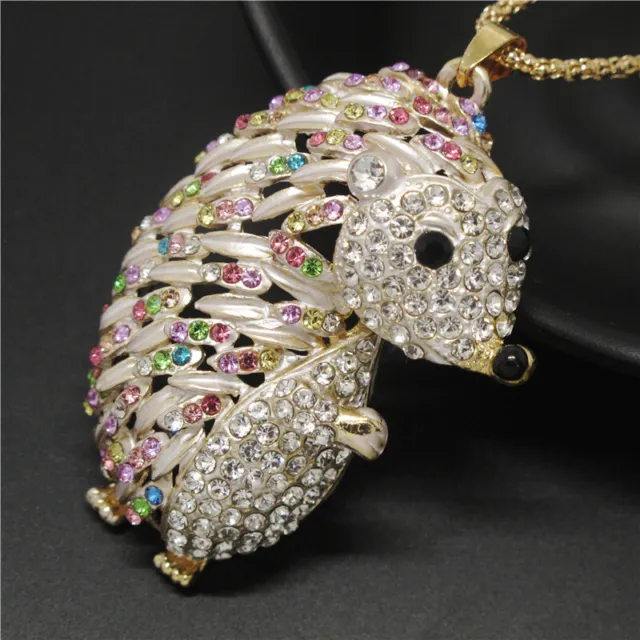 Betsey Johnson Cute White Hedgehog Crystal Animal Pendant Chain Necklace