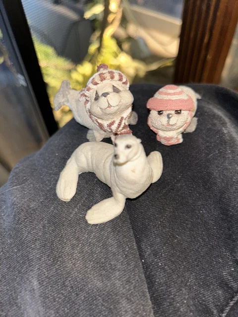 Vintage Three Piece Harp Seal Statue Collection