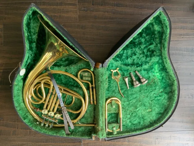 Early Vintage Elkhart Brass French Horn in Case with mouthpieces…Repair…