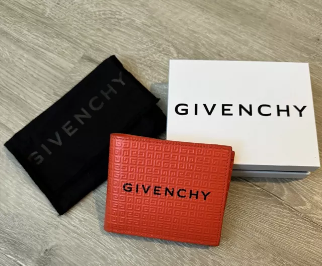 Givenchy Bright Orange Leather Bifold Wallet With Original Dust Bag And Box