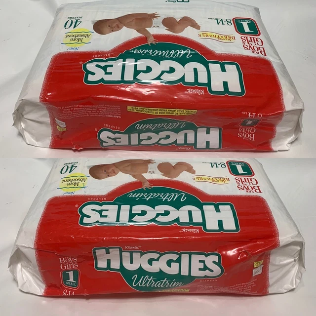 VINTAGE HUGGIES ULTRATRIM Baby Diapers Leak Lock 40 Count Size 1 Small