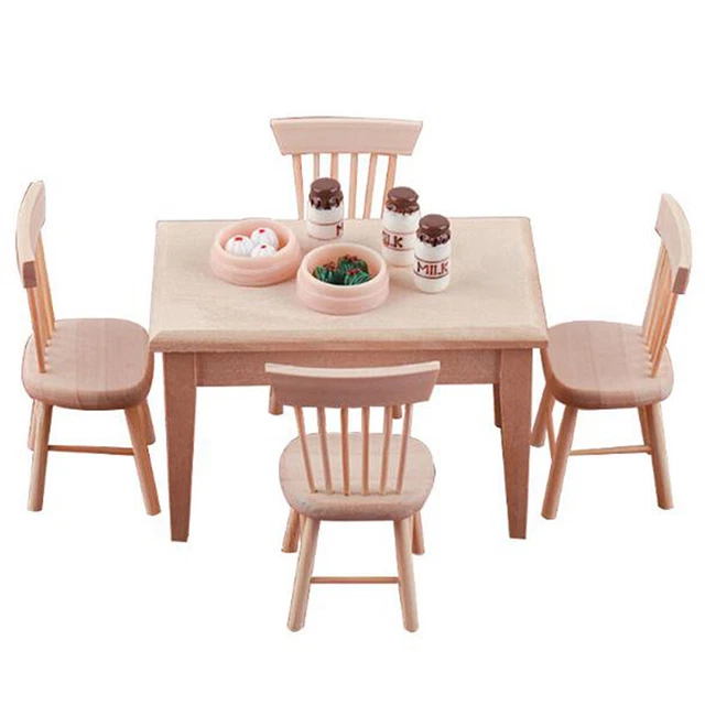 1Set Dining Table Chair Model 1:12 Dollhouse Mini Wooden Furniture Toy Set'FYKP