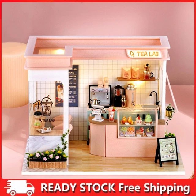 DIY Wooden Dollhouse Toy with Furniture Pretend Play Casa Building Kits for Kid