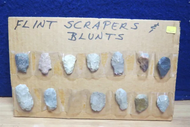 Indian Collection Of 13 Flint Scrapers & Blunts Lv1664