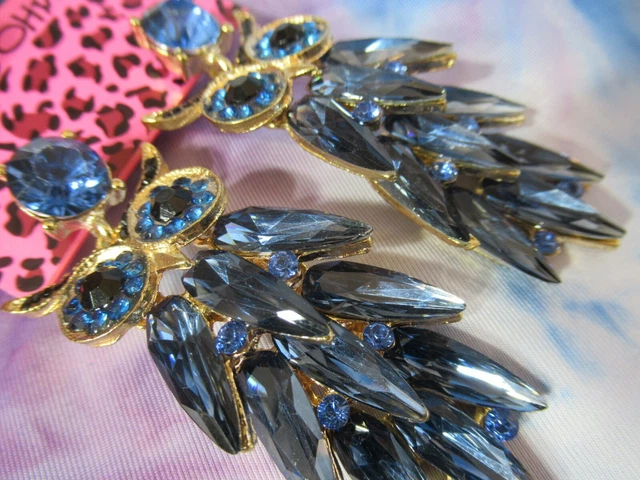 Betsey Johnson  Blue Owl  Crystal Statement  Dangle Earrings Nwt