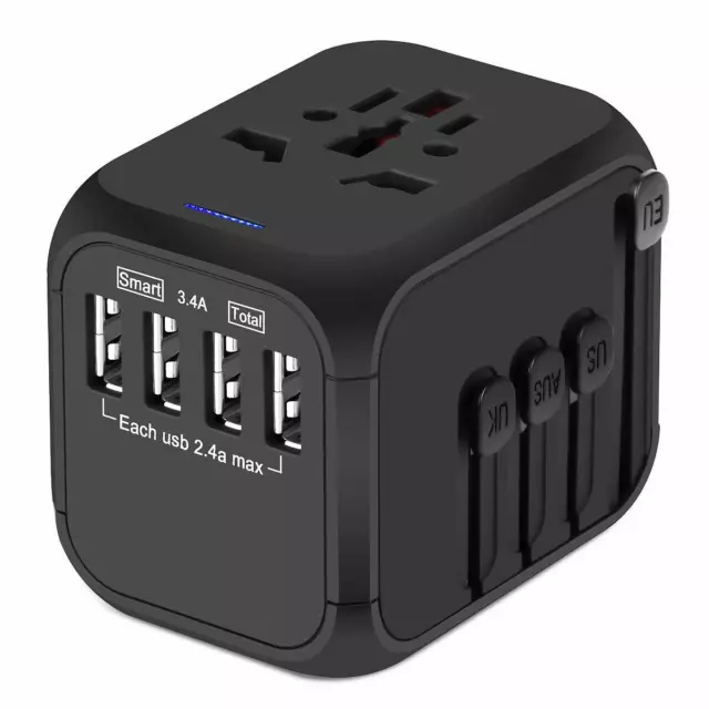 Universal Travel Adapter All-in-one Worldwide Charger with 4 USB Port US EU UK