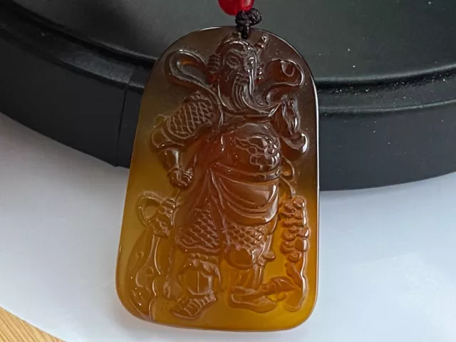 Certified Jade Agate Carnelian Warrior God (Guan Yu) Amulet Pendant  7896