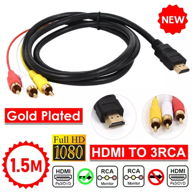 HDMI Male to 3 RCA AV Audio Cable Lead Cord Adapter for TV HDTV DVD 1080p AUS