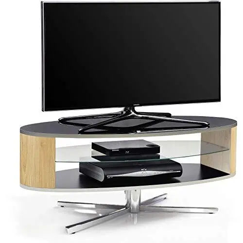 Orbit Gloss Black TV Stand with Oak Elliptic Sides for Flat Screen TVs up to