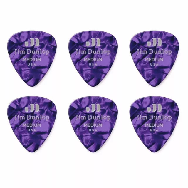 6 x Jim Dunlop Genuine Celluloid Purple Pearloid Medium Gauge Guitar Picks *NEW*