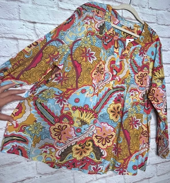 1X/2X New Marigold Yellow Red Blue White Black Floral Tunic Top Blouse Gauze