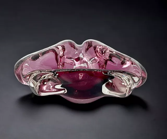 VTG. Glass Mid Century Modern Murano Style Art Glass Ashtray Bowl Purple 7”
