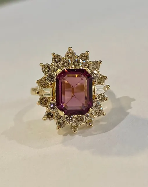 BH EFFY 14K Yellow Gold Emerald Cut Purple Amethyst Diamond Ring Size 6.25
