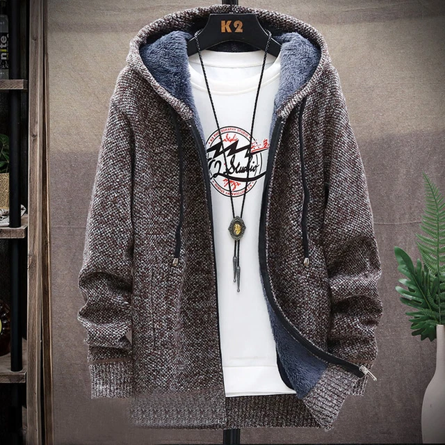 Mens Thick Warm Fleece Lined Hooded Hoodie Winter Zip Up Coat Jacket Sweatshirt