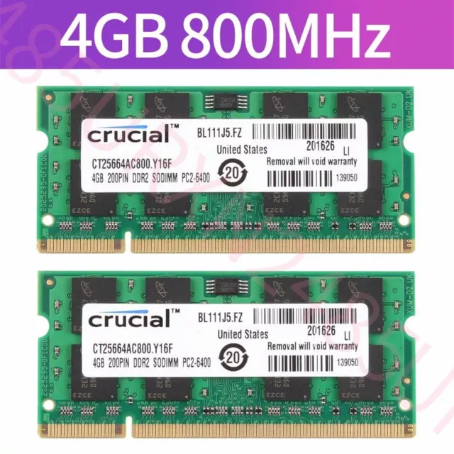 8G 8GB 2x 4GB PC2-6400 DDR2-800MHz 200Pin SODIMM Notebook RAM pour Crucial FR